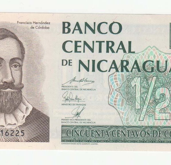 NICARAGUA 1/2 Cordoba UNC çil banknot *Nadir