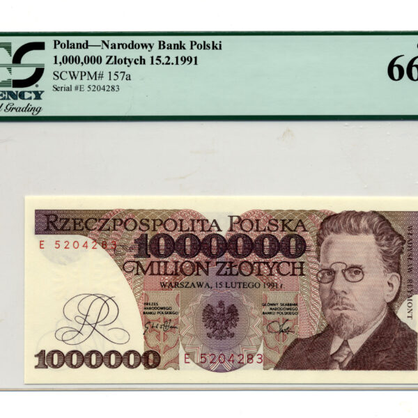 POLAND 1 000 000 Zlotych 1991 Pick#157a PCGS 66 PPQ - UNC
