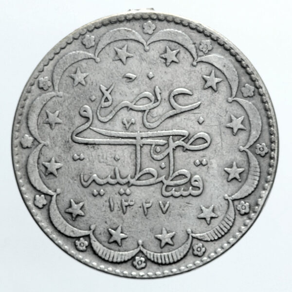 Osmanli Sultan Mehmet Reşat 20 Kuruş 1327/9 Gümüş (kulptan çıkma)