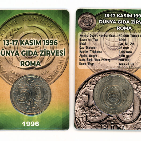 z 1 50 Lira 1996 DÜNYA GIDA ZIRVESI ROMA özel kapama “1 adet