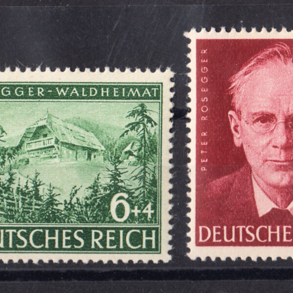 ALMANYA Deutschland 1943 Mi-855-856 (12 Mark olan arkasi hasarli)