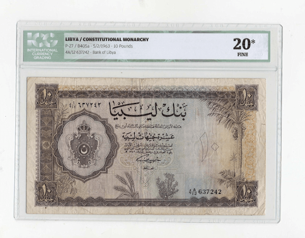 LIBYA 10 Pounds 1963 Pick # 27 ICG 20 Fine/çt