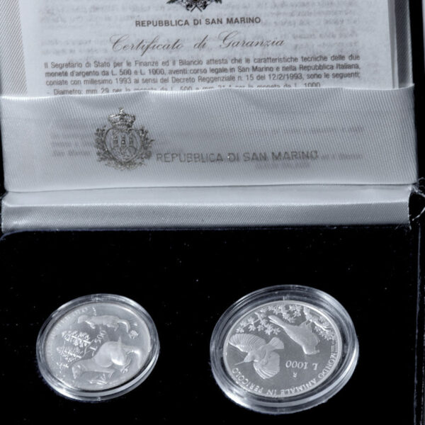 SAN MARINO 1993 ikili HATIRA PARA SETI Gümüs sertifikalı *SATILDI - OUT OF STOCK
