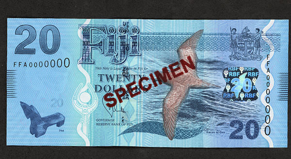 FIJI 20 Dollar 2013 SPECIMEN UNC banknot