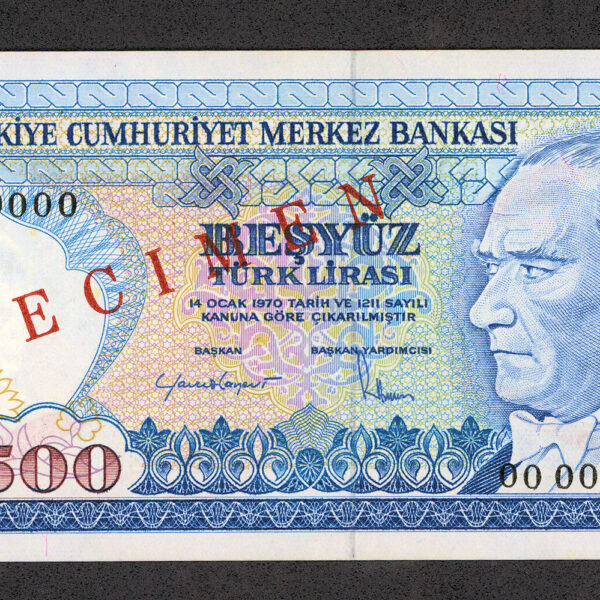 500 Lira 7.Emisyon 1. Tertip SPECIMEN Pick # 195s aUNC - Çilaltı Banknot SATILDI – OUT OF STOCK SATILDI – OUT OF STOCK SATILDI – OUT OF STOCK
