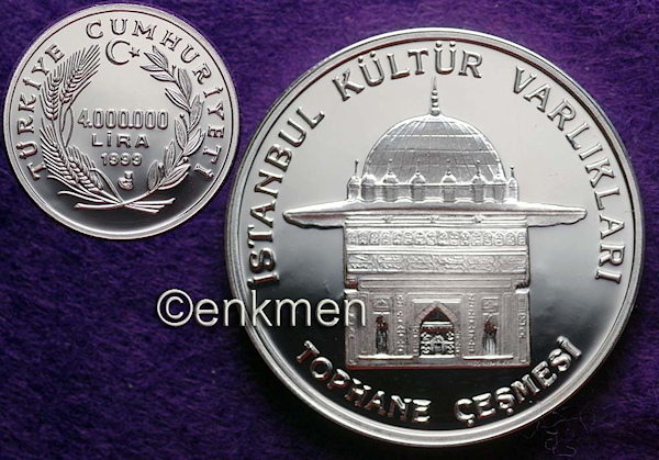 Tophane çesmesi 1999 - 31.1 Gr. Gümüş Hatıra Parası Sertifıkalı
