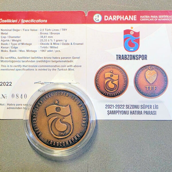 Trabzonspor 2021-2022 sezonu Şampiyonluk Bronz Hatıra Parası Sertıfıkalı