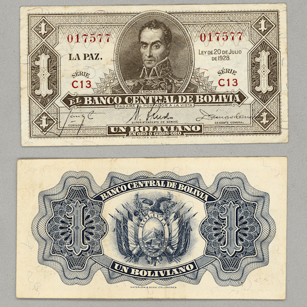 BOLIVIA 1 Boliviano 1928 Pick # 118 UNC*çil