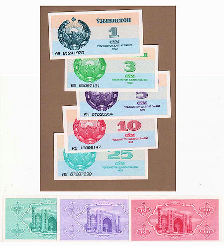 Özbekistan 1992 Issue 5 Banknotes - UNC
