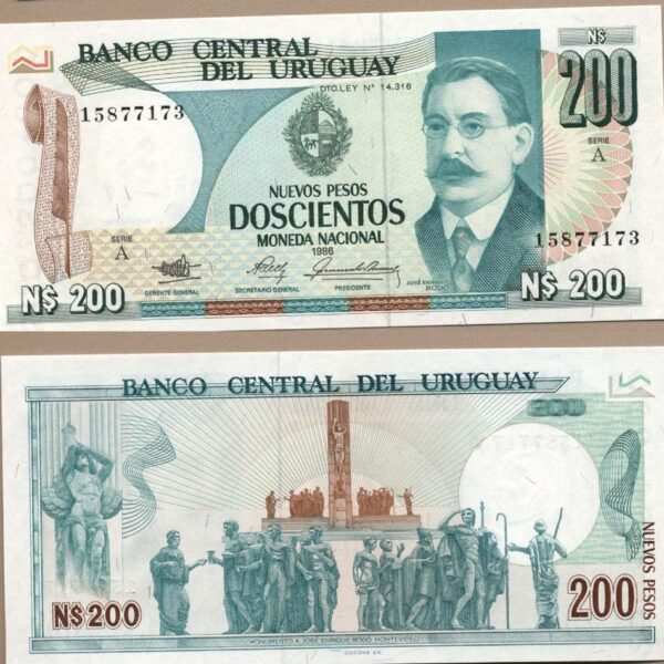 URUGUAY Banco Central 200 Pesos 1986 UNC - Çil