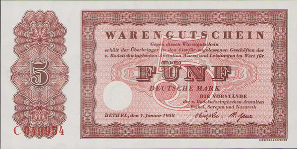 DEUTSCHLAND Warengutschein Almanya 5 Mark 1958 ÇİL