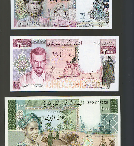 Mauritania 3 banknotes Ouguiya set 1989 (2024) UNC