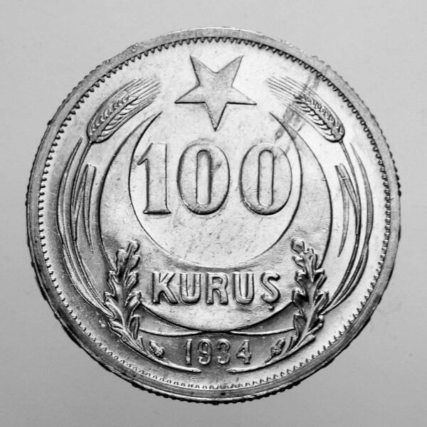 T.C. 100 Kuruş 1934 Gümüş çt. *Nadir! *SATILDI - OUT OF STOCK