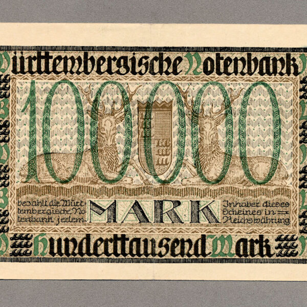 Deutschland ALMANYA 100000 Wüttenberg Mark EF ççt Banknot