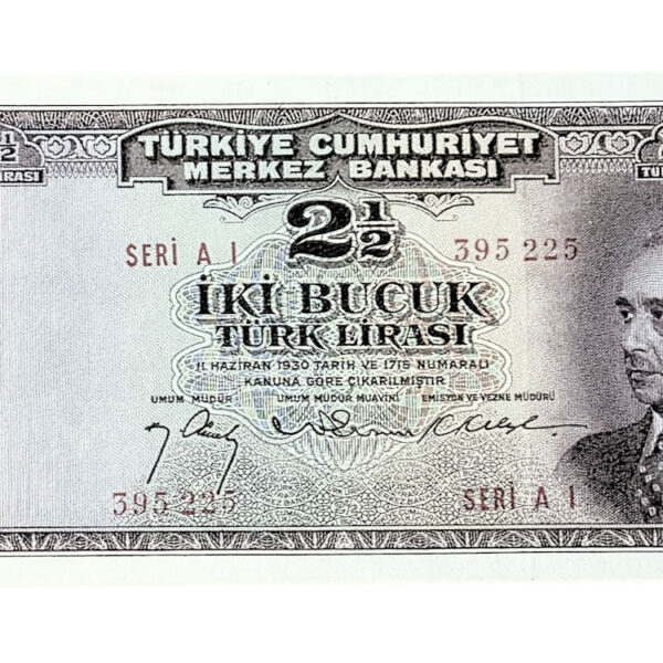 3. Emisyon 1. Tertip 2 buçuk Lira 1947-52 Pick#140 AU-XF