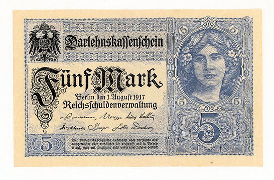 DEUTSCHLAND 1917 ALMANYA 5 MARK ÇİL BANKNOT