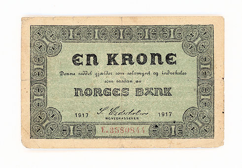 NORWAY Norveç 1 Krone 1917 VF+ to Fine