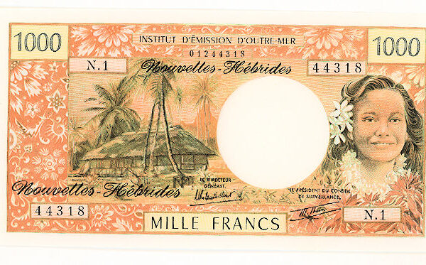 NOUVELLE HEBRIDES Institut D`Emission D`Outre Mer *Yeni Hebridler 1000 francs 1980 - ÇİL (UNC)