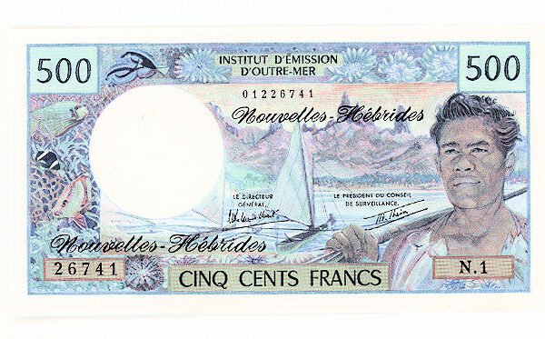 NOUVELLE HEBRIDES Institut D`Emission D`Outre Mer *Yeni Hebridler 500 francs 1980 - ÇİL (UNC)
