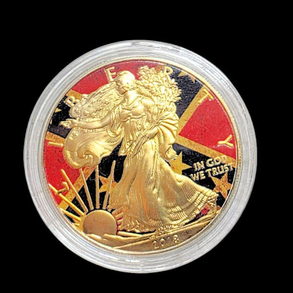 U.S.A. GOLDEN BLACK SERİSİ - KONFEDERASYON BAYRAĞI (500 ADETLİK LİMİTLİ RENKLİ BASKI)  Amerika "Silver Eagle" Dollar 2018 - (Philadelphia Darphanesi - 31,20 Gr 999 Ayar Gümüş) KM#273 - ÇİL(+)