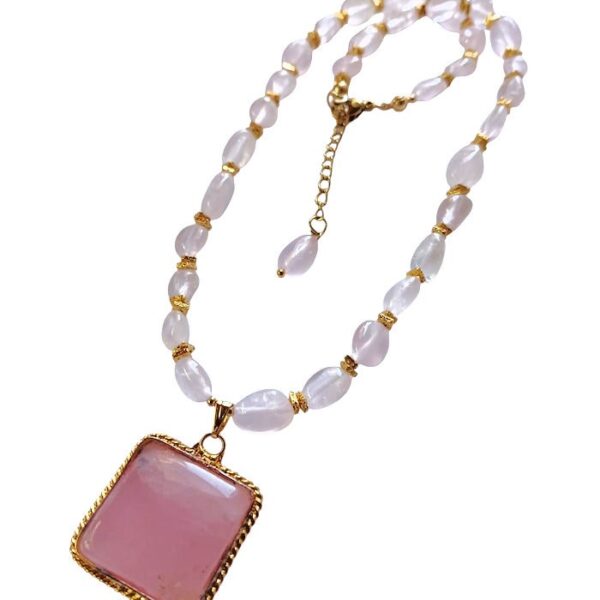 Doğal Pembe Kuvars Kolye • Aşk & Sevgi Taşı • Zarif Tasarım