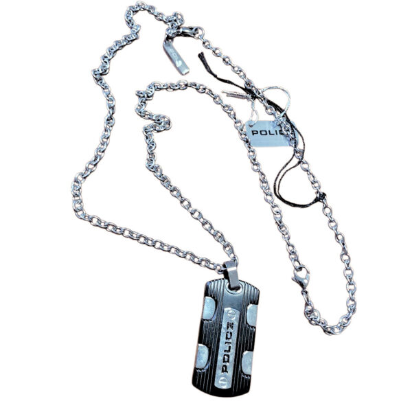Unisex çelik Police marka 70 cm. kolye metal madalyon