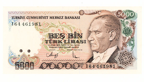 7. EMİSYON 2 TERTİP 5000 LİRA I serisi çil - UNC