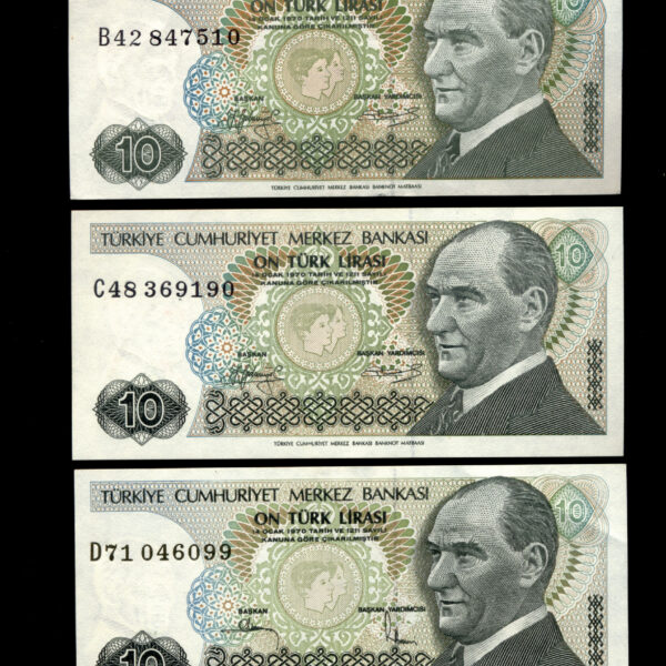 7. Emisyon 10 Lira 170-79 Serial A-B-C-D-E çil banknotlar - UNC