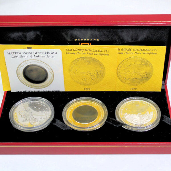 1999 Tam güneş tutulması no.1+2 & 2006 gümüş para sertifikalı kutulu