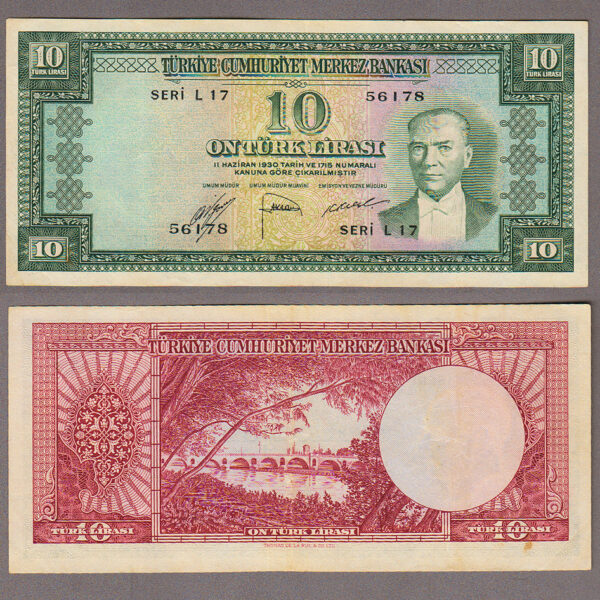 5. Emisyon 10 Lira 1963-66 Banknot 2. Tertip L17 *çt+ - VF