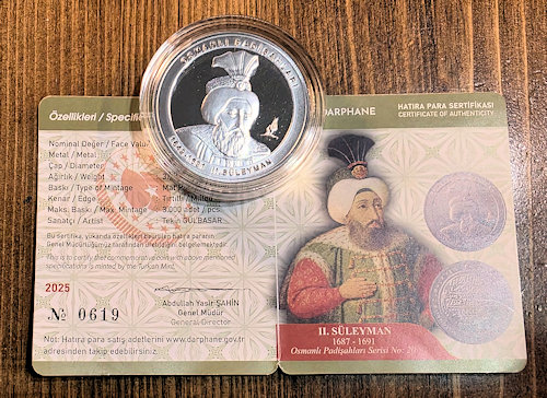Darhane Osmanlı padişahları II. Süleyman (Fatih Sultan Mehmet) hatıra parası gümüş *sertifikalı