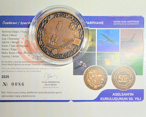 Aselsan 50. yılı Hatıra Parası sertifikalı