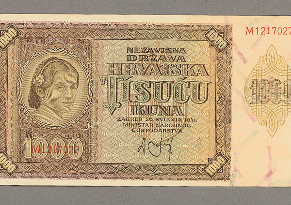 CROATIA HIRVATISTAN 1000 Dinara 1941 *aUNC/EF