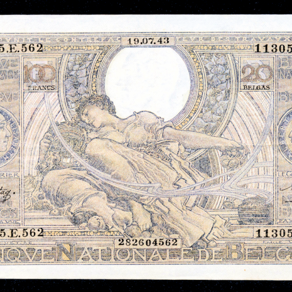 BELGIUM Belgique Belçika 100 Francs 1943 aUNC/EF