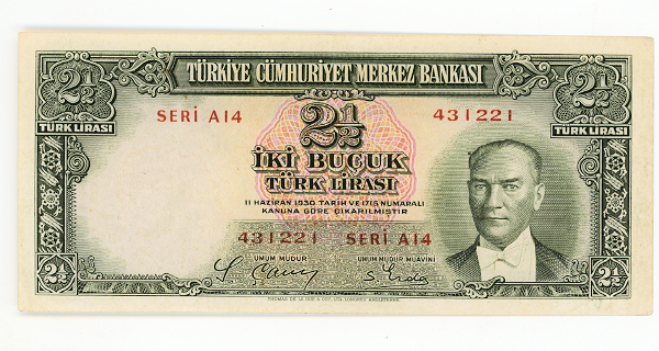 2. Emisyon 2,5 Lira 1939-52 (Printed in England) Pick#126 *VF - çt