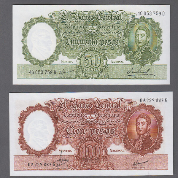Arjantin ARGENTINA 50+100 Pesos UNC çil banknot