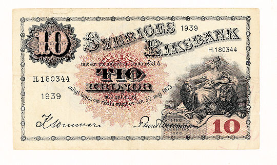 SWEDEN Isveç 10 Kroner 1939 VF - çt