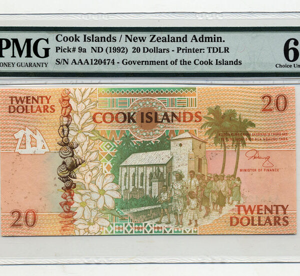COOK ISLANDS 20 Dollar ND 1992 PMG 63 EPQ *ÇİL banknot