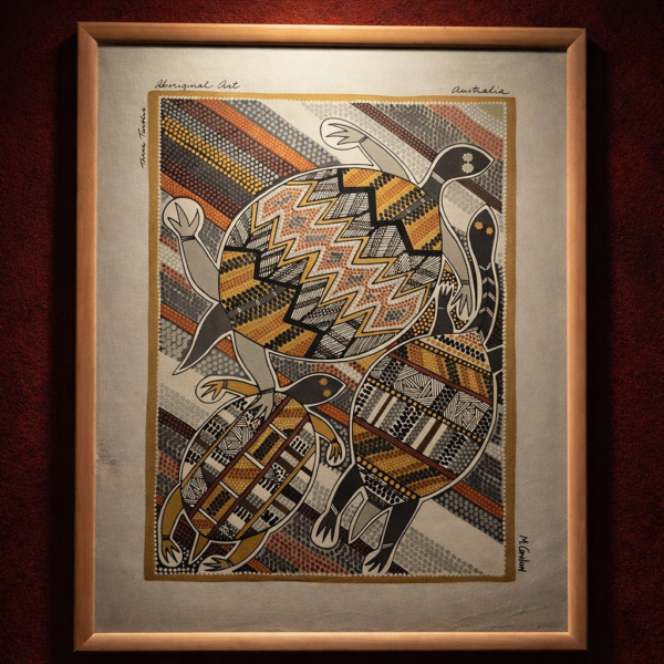 Avustralya Aborjin Sanatı – Kaplumbağa Temalı Çerçeveli Eser