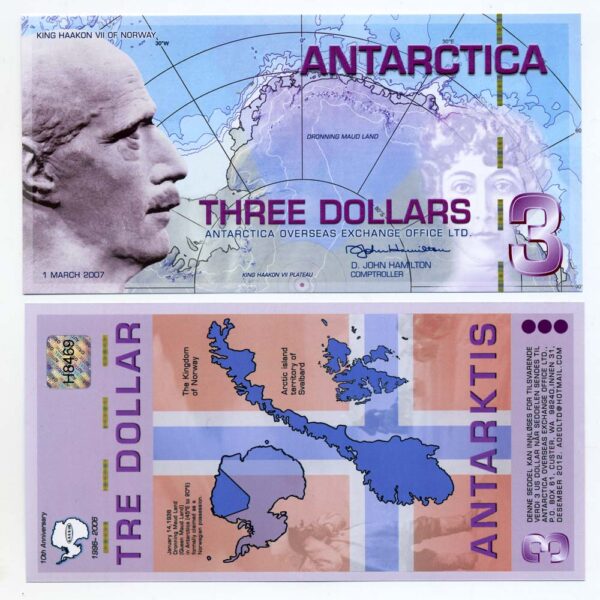 z ANTARCTICA 3 Dollars 2008 - ÇİL banknot (UNC)