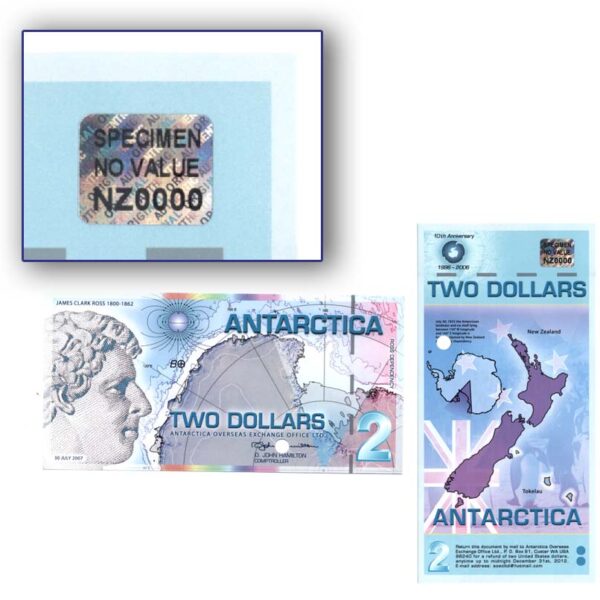 z ANTARCTICA 2 Dollars 2007 SPECIMEN - ÇİL banknot (UNC)