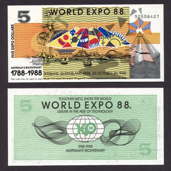 AUSTRALIA Avustralya 5 Dolars World Expo Ticket - UNC
