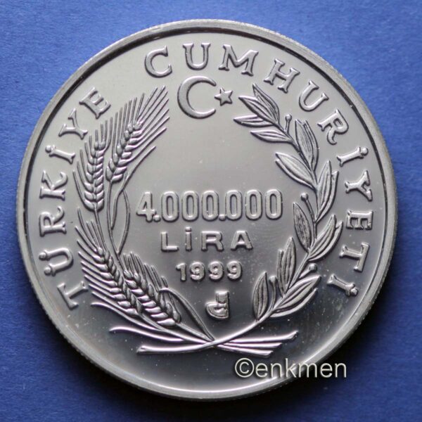 Fethiye 4000000 Lira 1999 Darhane Hatıra Parası Gümüş *sertifikasız