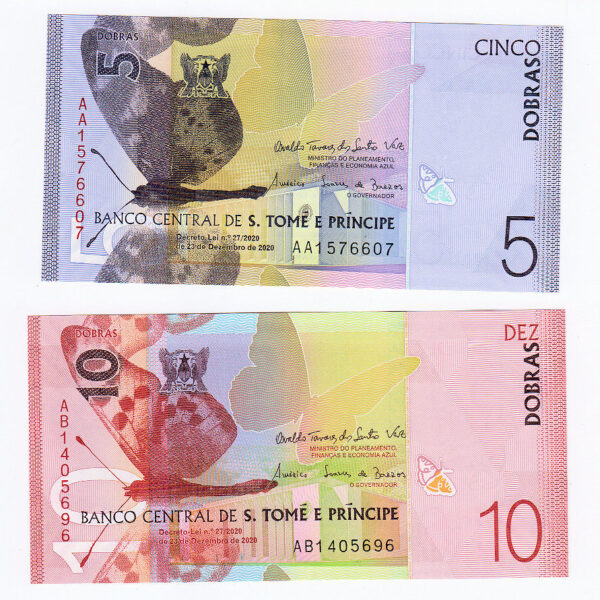SAO TOMÉ e PRICIPE 5+10 Dobras 2016 (paper) UNC - çil RARE!!
