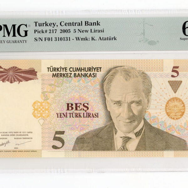 8. Emis. 5 YTL 2005-2010 1. Tertip Serial F01310131 Pick#217 PMG 67 EPQ - UNC *çil