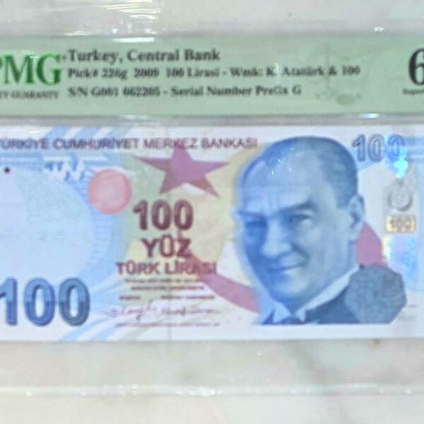 9.EMİSYON 100 TL SERİ G001 PMG 67 EPQ *UNC – çil