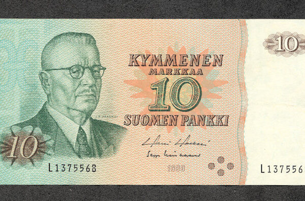 FINLAND Finlandiya 10 Markkaa 1980 - aUNC - çilalti banknot