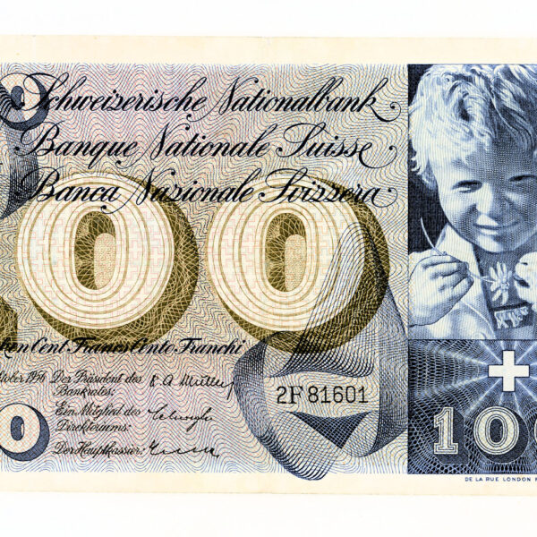 SWITZERLAND İsviçre 100 Francs 1956 - EF *4'e katlanmış, çok temiz banknot