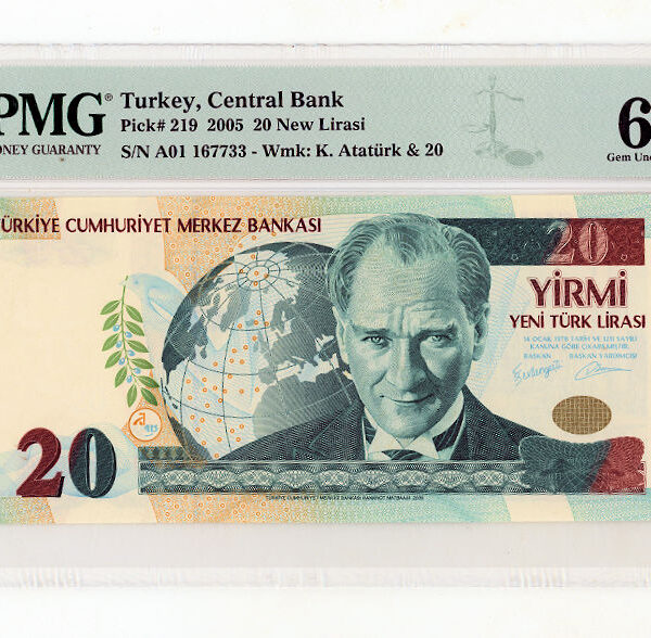 8. Emis. 1. Tertip 20 Yeni Türk Lirası 2005 (8. Emisyon) A01 harfi çil – UNC