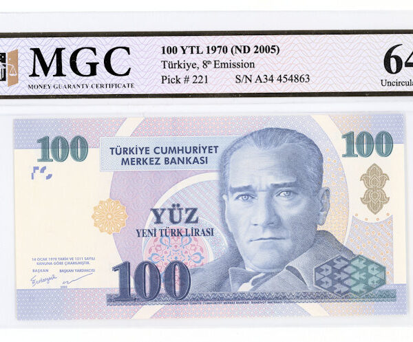 8. Emis. 100 Yeni Türk Lirası 2005 MGC 64 UNC - serial A34